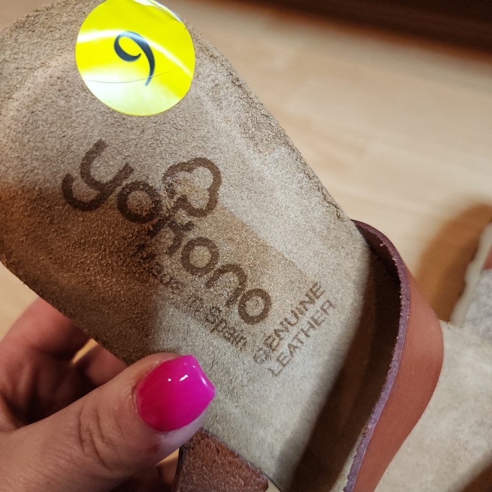 NWT Yokono Brown Leather Wedge Sandals Womens 9 Double Buckle Straps - Picture 5 of 16